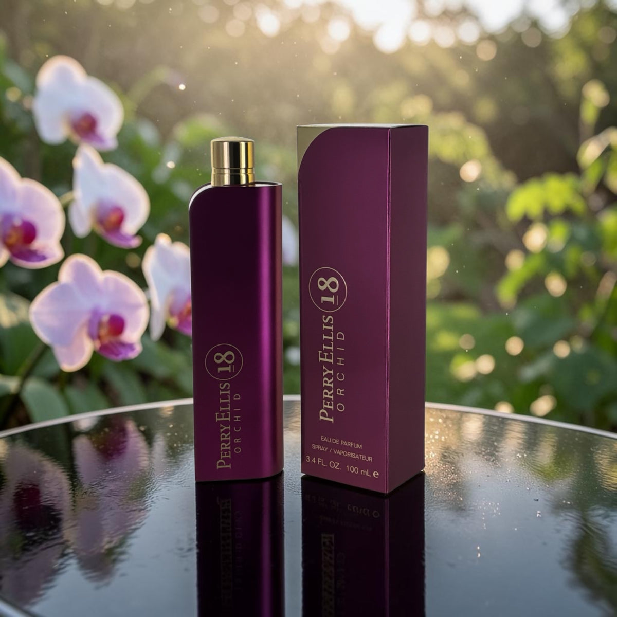 18 Orchid perfume by Perry Ellis, warm amber berry fragrance with jasmine and tonka bean"