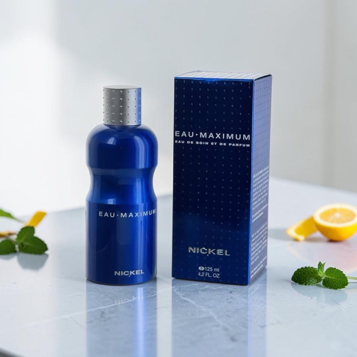 "Eau Maximum cologne by Nickel, fresh grapefruit spearmint scent for men"