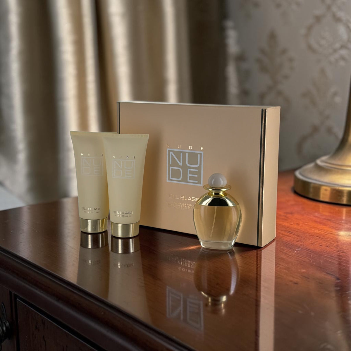 "Nude perfume by Bill Blass, classic 1991 fragrance with jasmine and sandalwood"