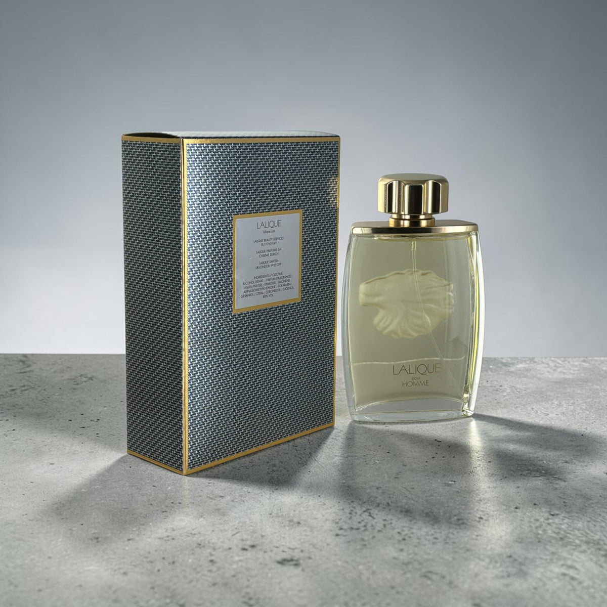 "Lalique Pour Homme men's cologne box, designer packaging"