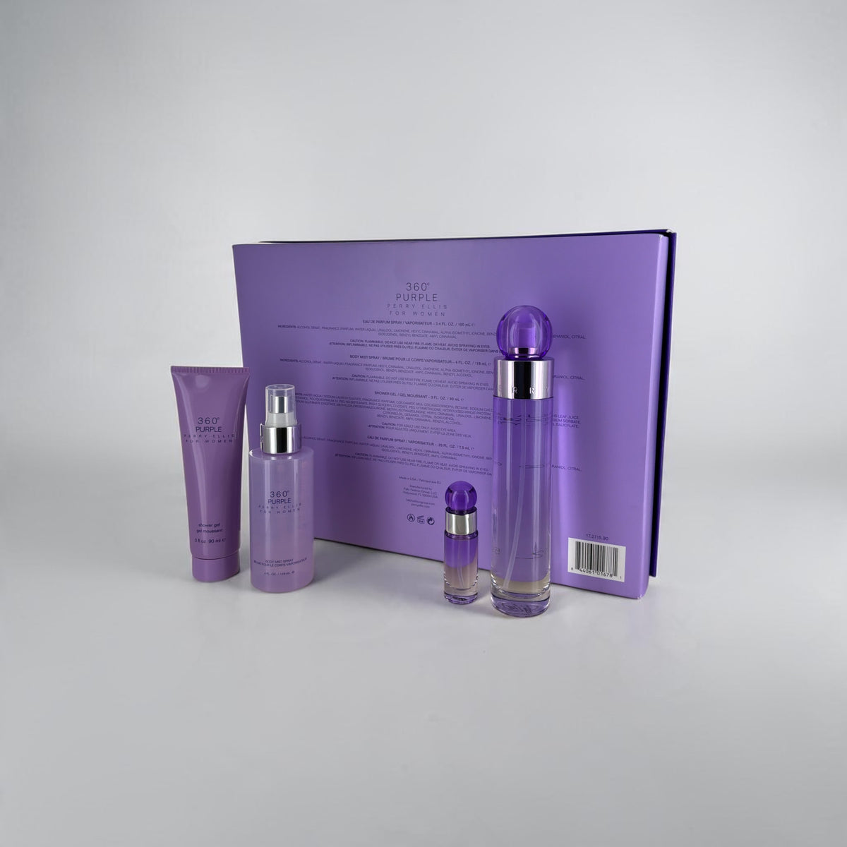 "Perry Ellis 360 Purple women's gift set box packaging"