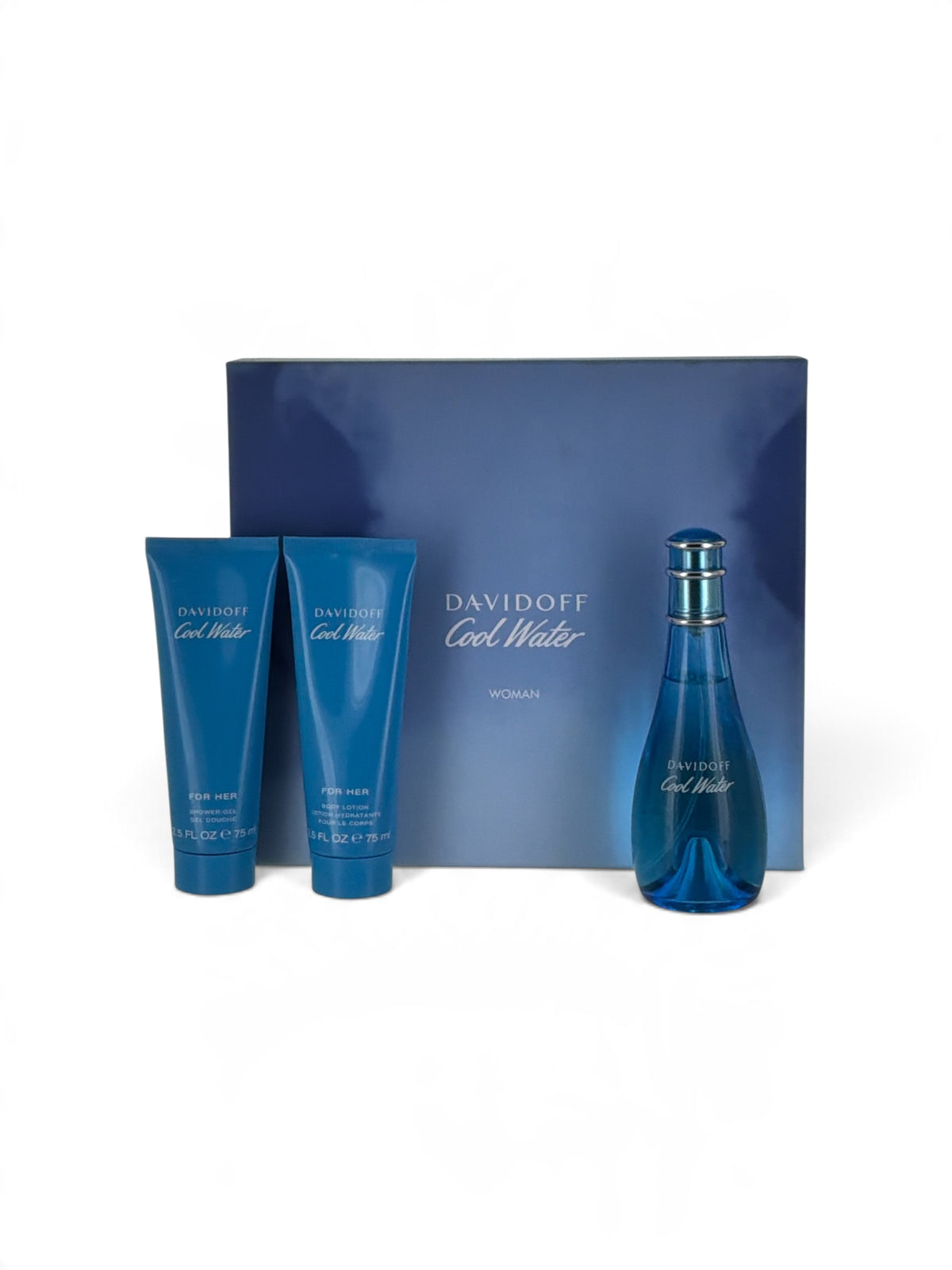"Cool Water Davidoff gift set perfume for women with 3.4 oz EDT, body lotion and shower gel in the box"
