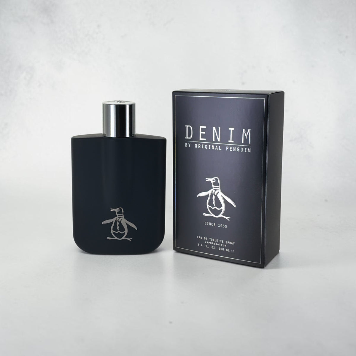 "Original Penguin Denim men's cologne with bergamot, lavender and sandalwood notes, front view"