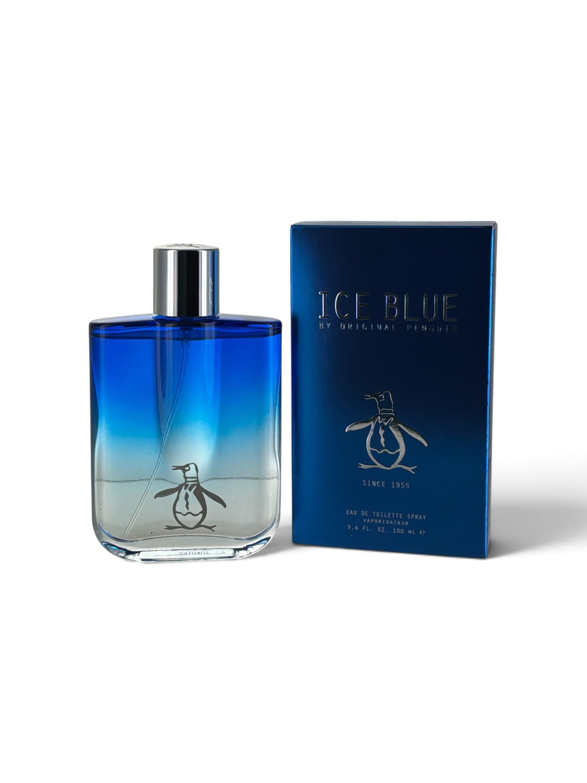 "Ice Blue Original cologne by Penguin for men, 3.4 oz Eau de Toilette spray bottle with box"