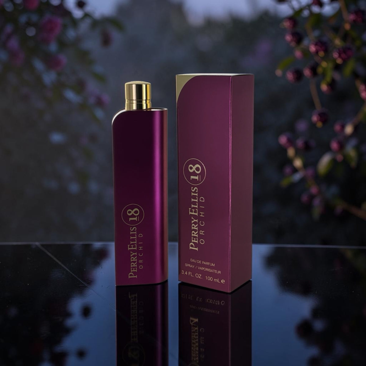 Perry Ellis 18 Orchid women's perfume box and bottle packaging