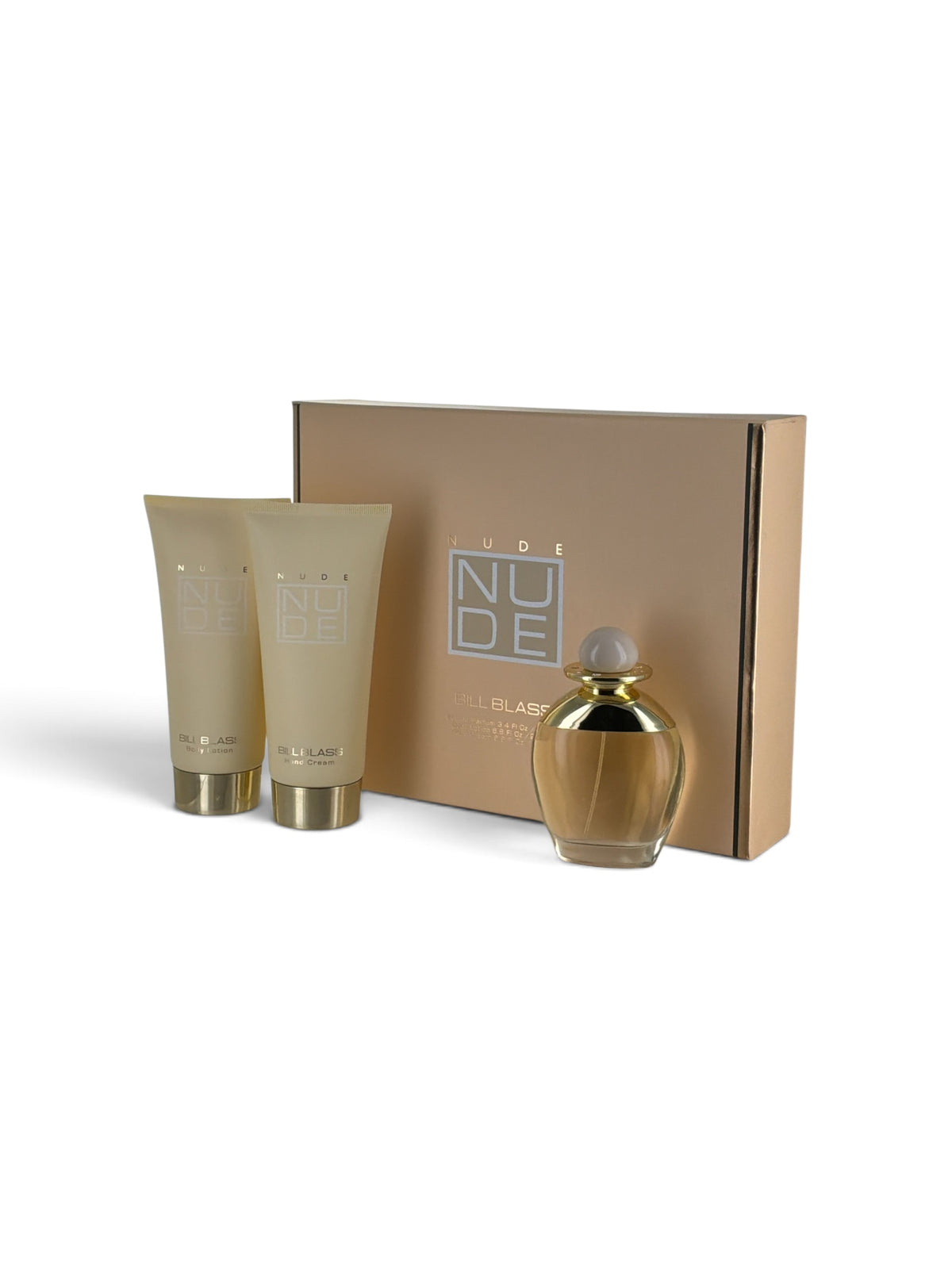 "Nude gift set by Bill Blass for women, floral aldehyde perfume with rose and musk"