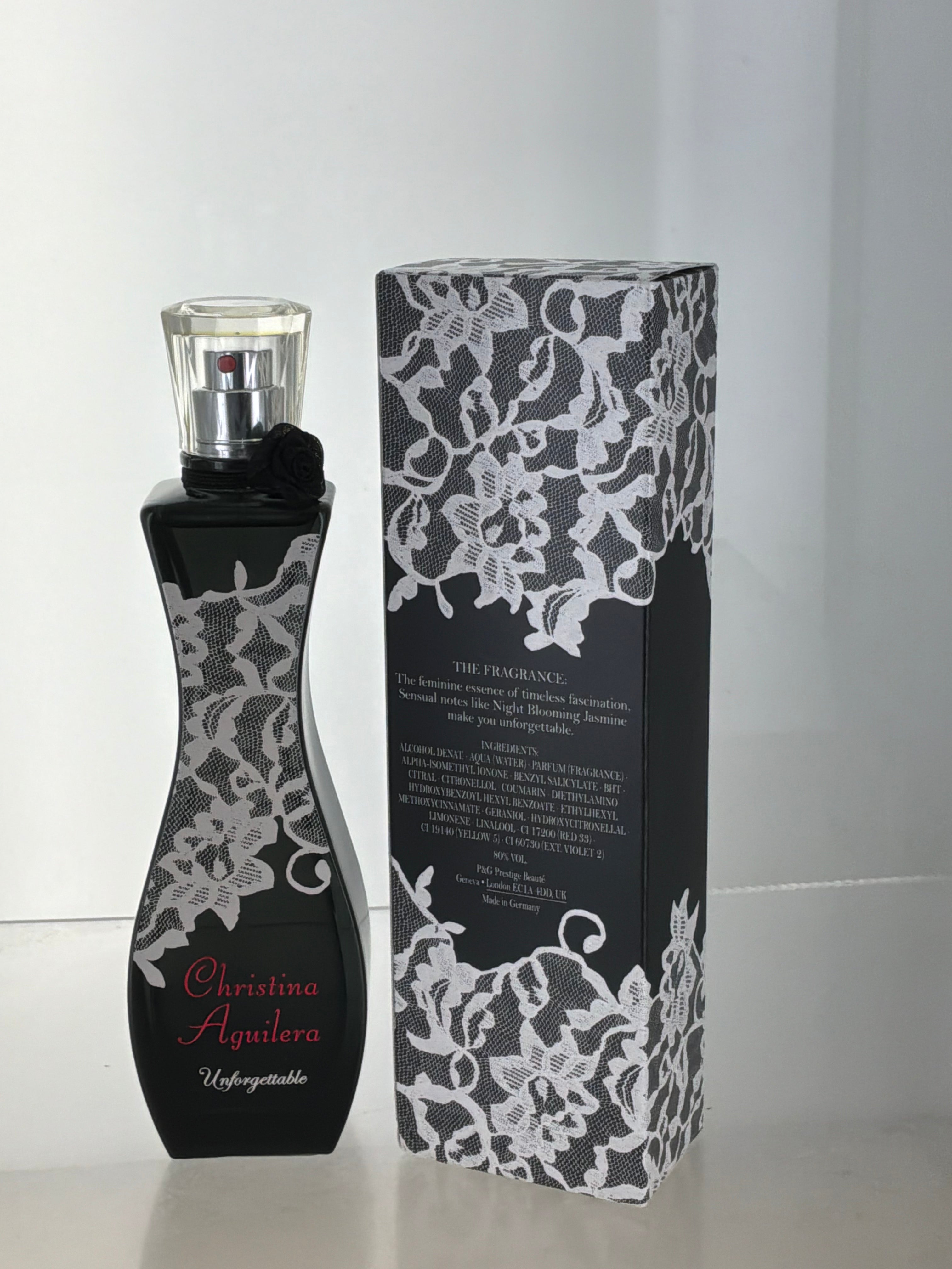 "Christina Aguilera Unforgettable women's perfume box and lace bottle"