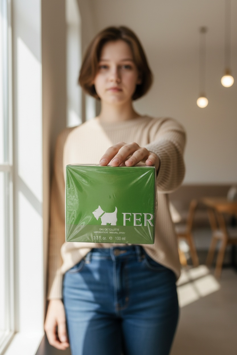 "Terrier Be Green perfume, Mexican floral fragrance with strawberry and chocolate sandalwood"
