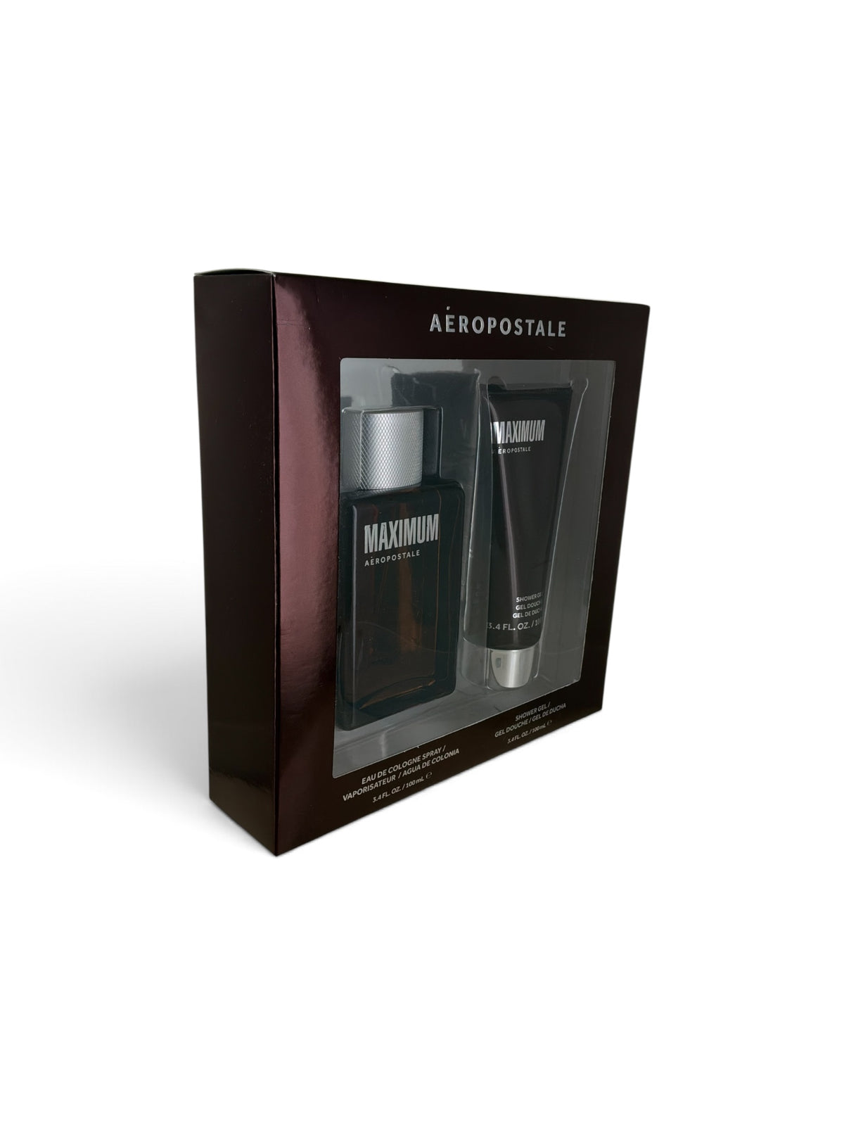 "Maximum gift set by Aeropostale for men, aromatic woody cologne with vetiver and musk"