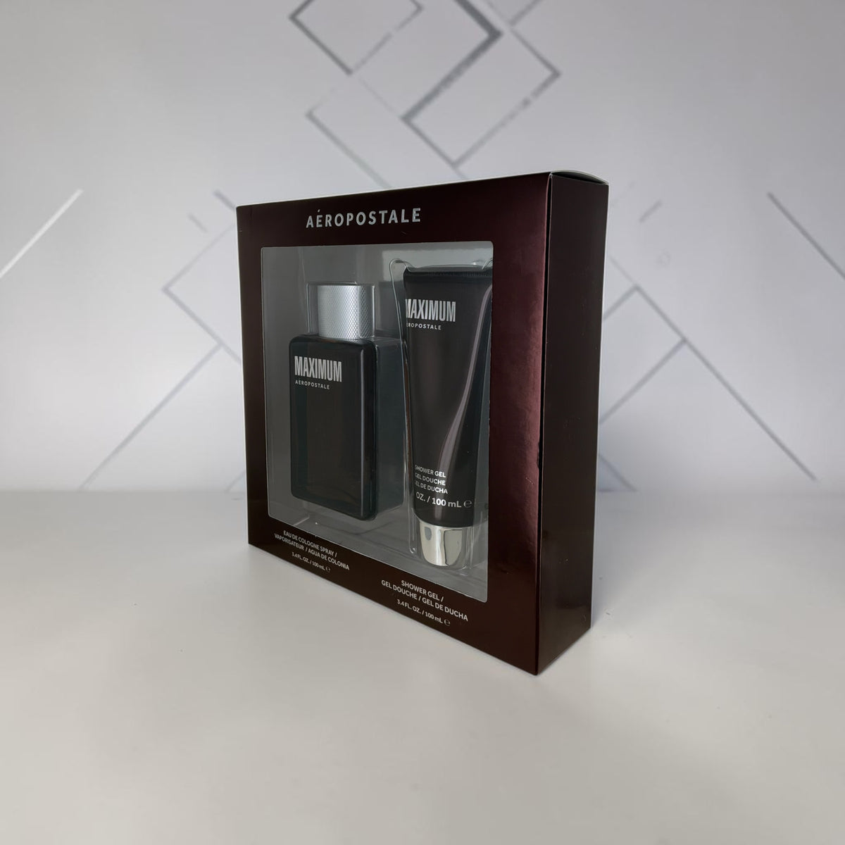 "Aeropostale Maximum 3.4 oz cologne and shower gel gift set bottles"