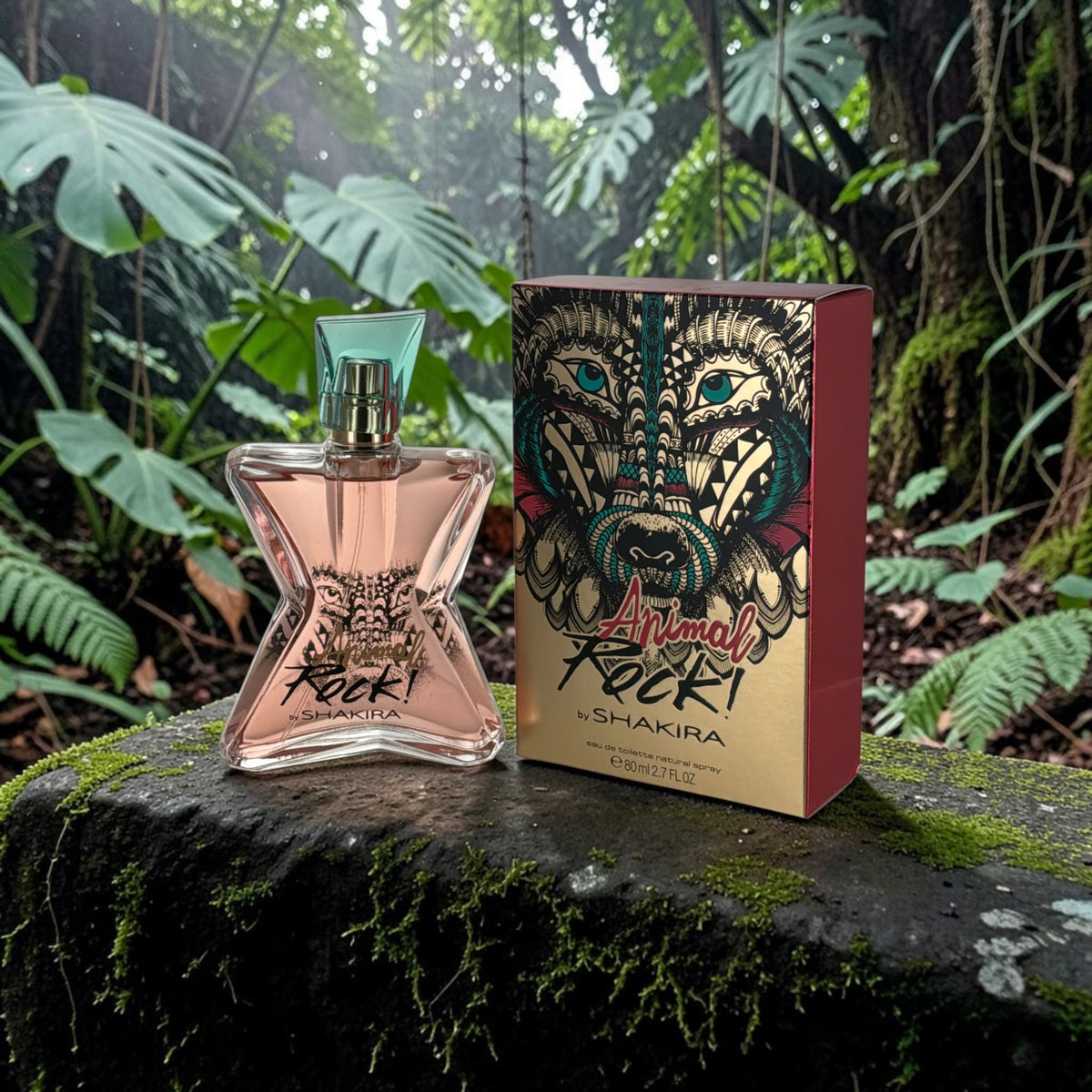 "Shakira Animal Rock women's perfume box, Rock collection packaging"