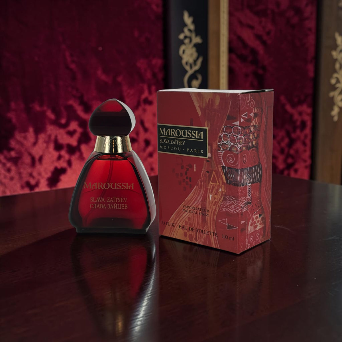 "Slava Zaitsev Maroussia 3.4 oz eau de toilette bottle, vintage 1992 fragrance"
