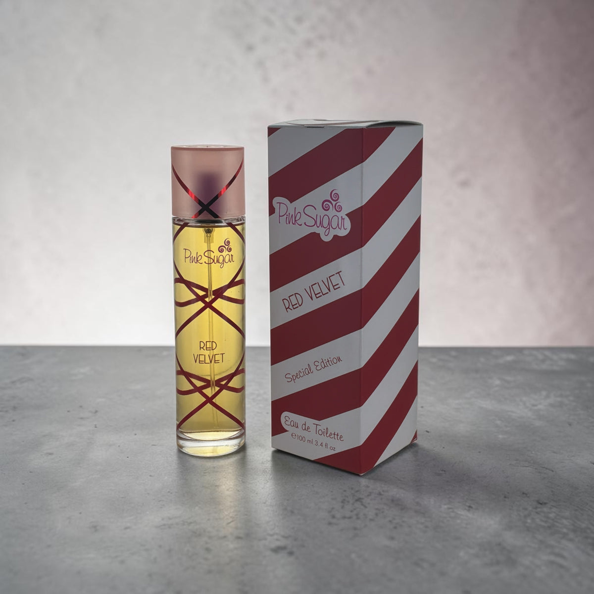 "Pink Sugar Red Velvet perfume, sweet dessert fragrance with whipped cream and violet"
