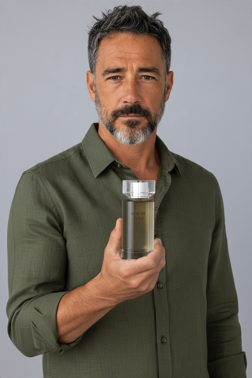 "Bois de Yuzu men's fragrance with moss and papyrus base, product photo"