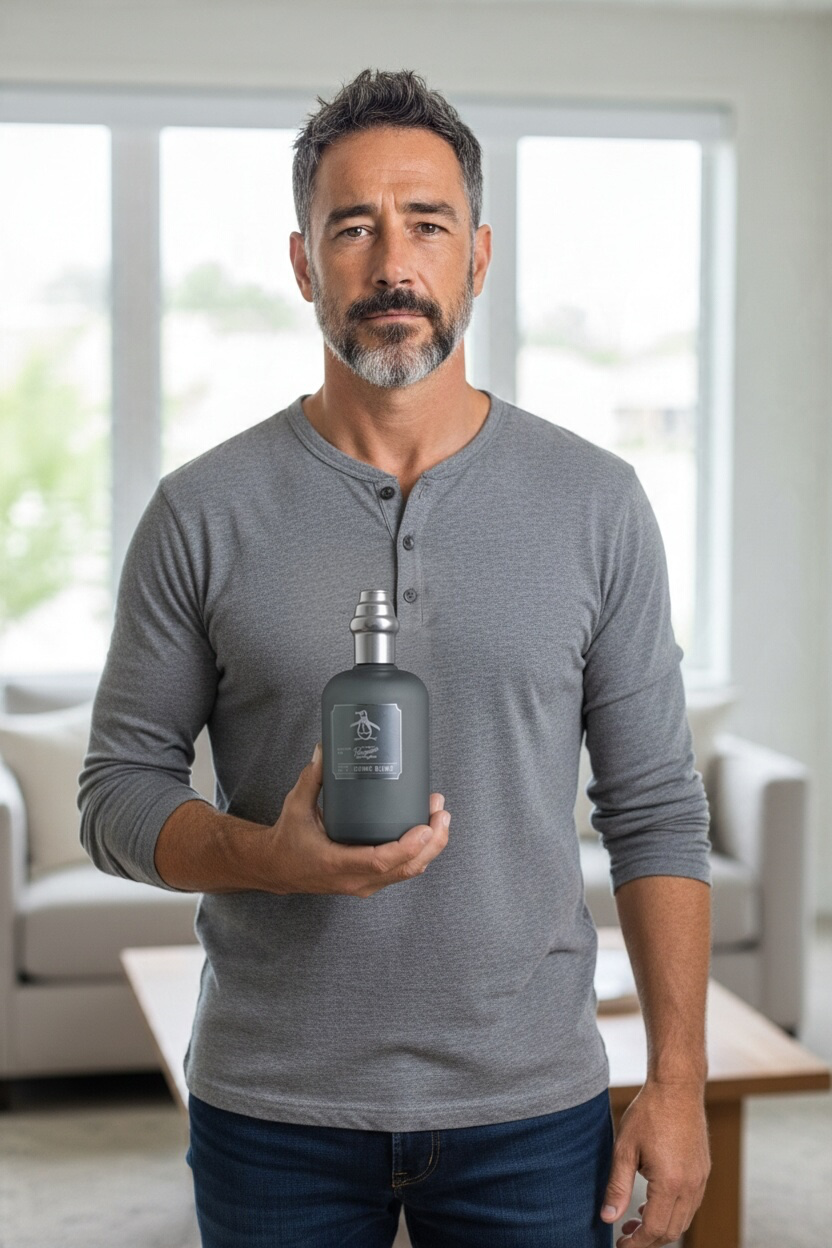 "Iconic Blend Original Penguin men's fragrance with musk and sandalwood base, product photo"