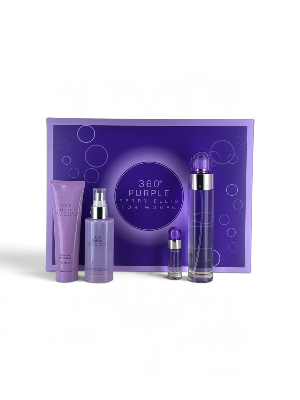 "360 Purple Gift Set by Perry Ellis for women, eau de parfum with body lotion and shower gel"