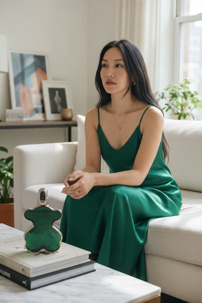 "LoveMe The Emerald Elixir women's fragrance with patchouli and musk base, product photo"